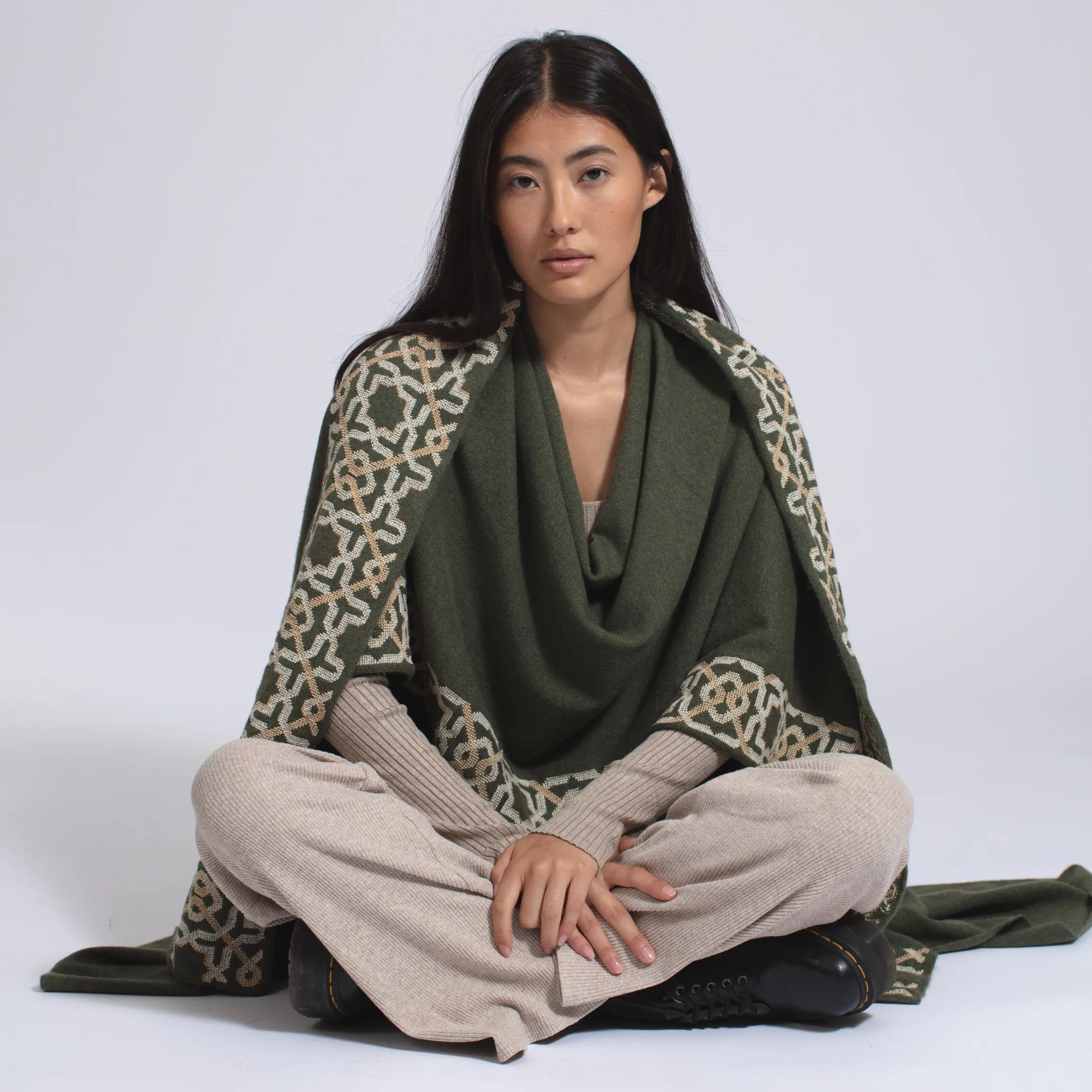 KHAKI CASHMERE PONCHO