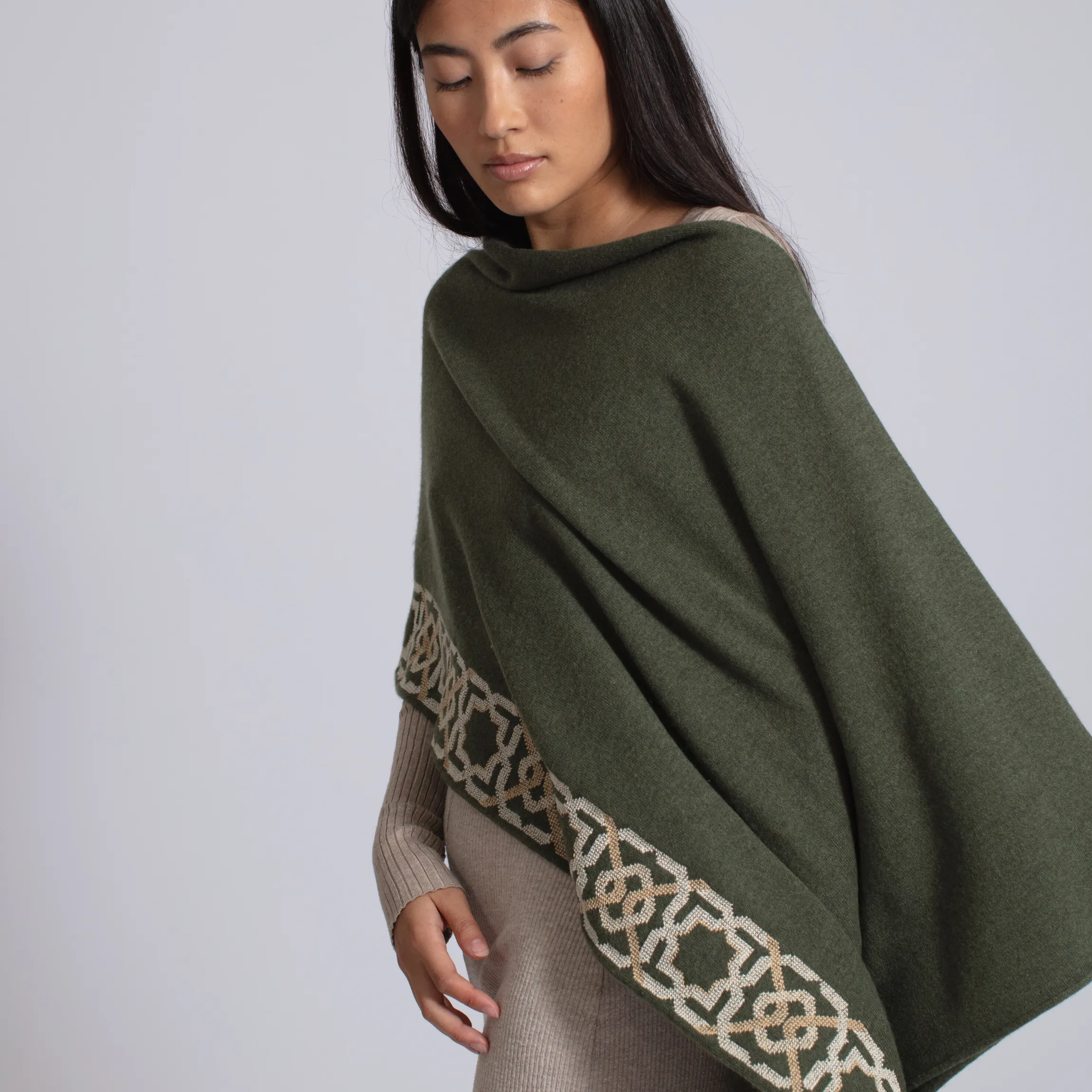 KHAKI CASHMERE PONCHO