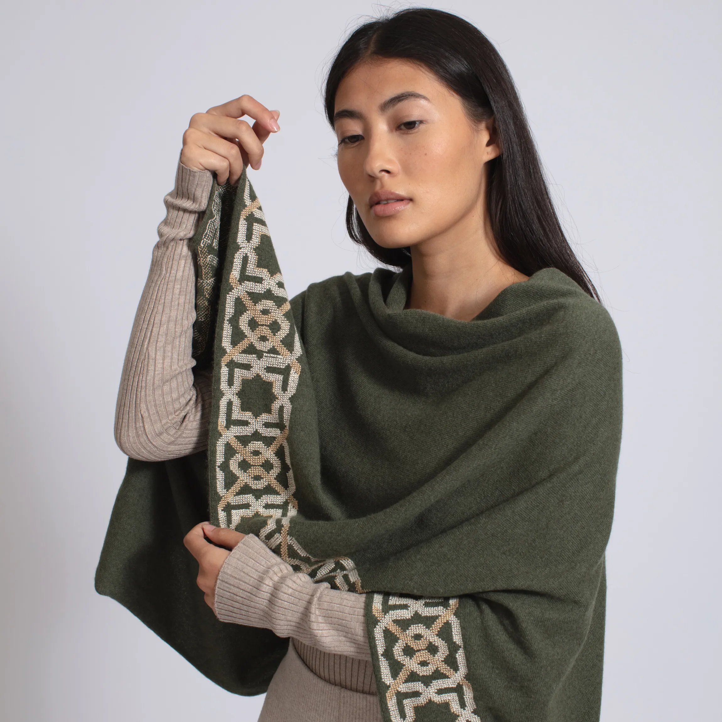 KHAKI CASHMERE PONCHO