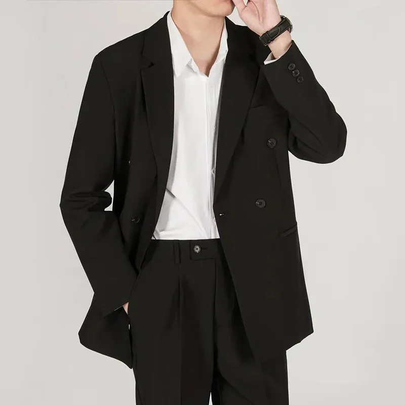 Korean Style Male Blazer Business Casual Double Breasted Loose Solid Color Men's Suit Jackets Autumn Fashion New 9C6758