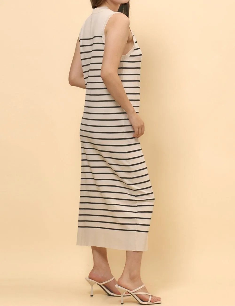 Ladies Color Block Stripe Sleeveless Knit Midi Dress SKD4851