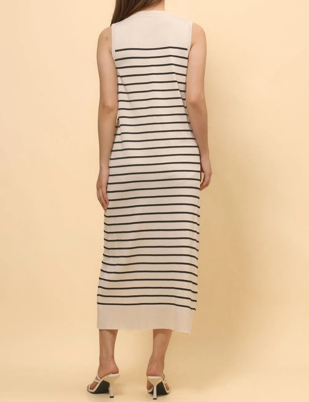 Ladies Color Block Stripe Sleeveless Knit Midi Dress SKD4851