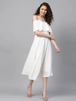 Layered Fit & Flare Ivory Midi Strap Dress