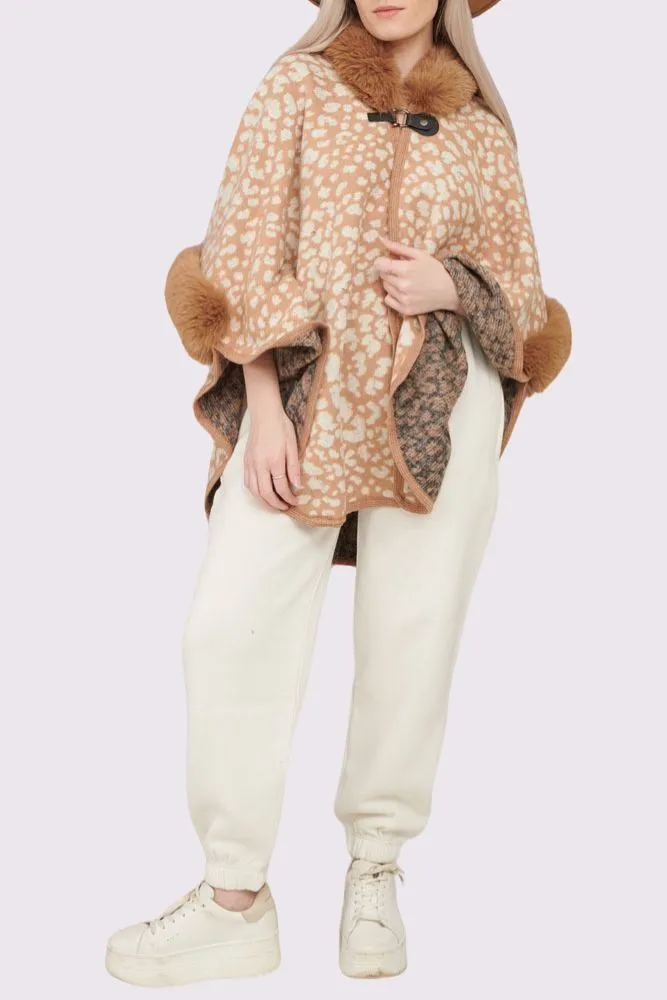 Leopard Print Faux Fur Poncho