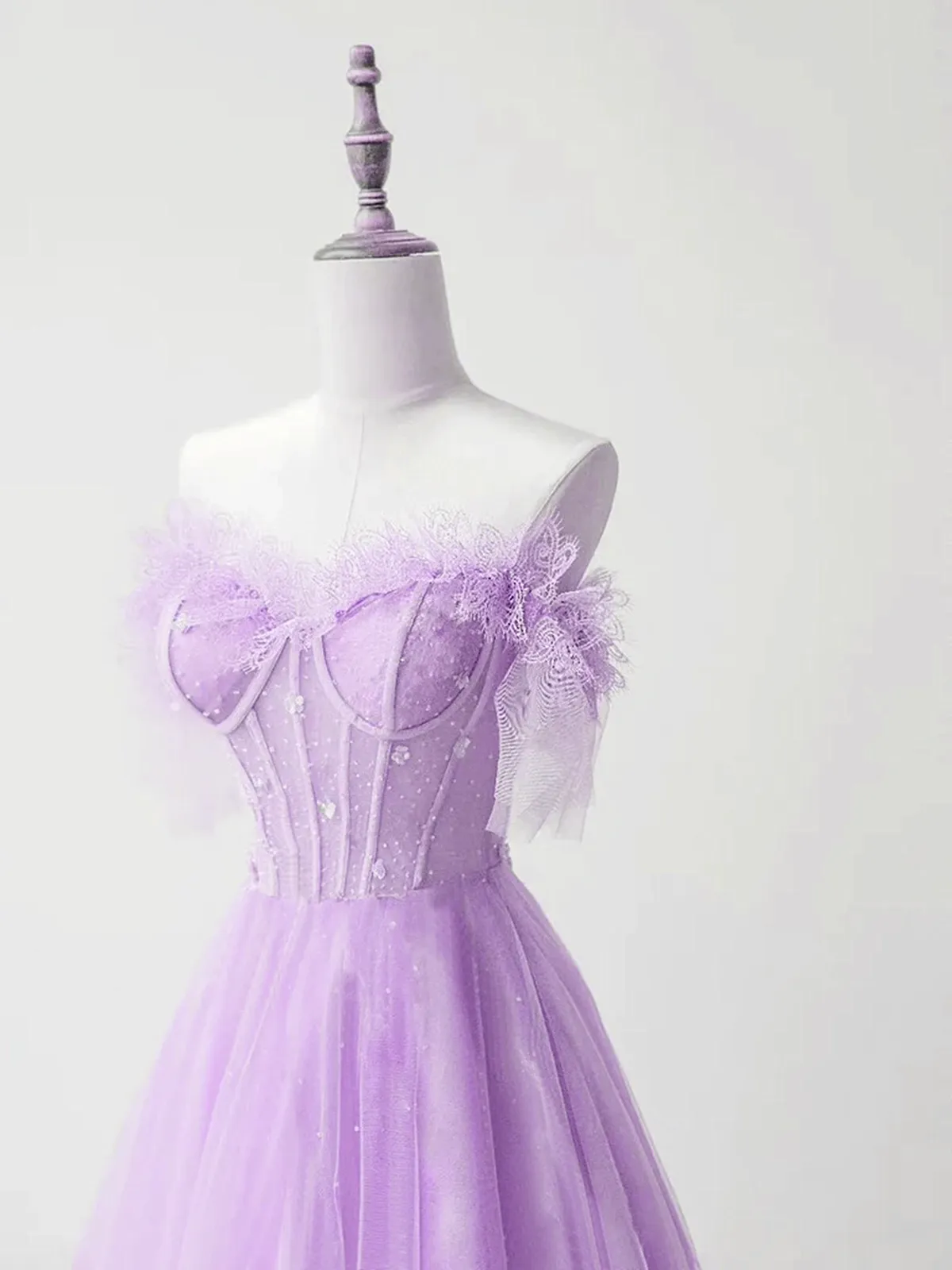 Light Purple A-line Sweetheart Tulle Formal Dress, Light Purple Long Prom Dress