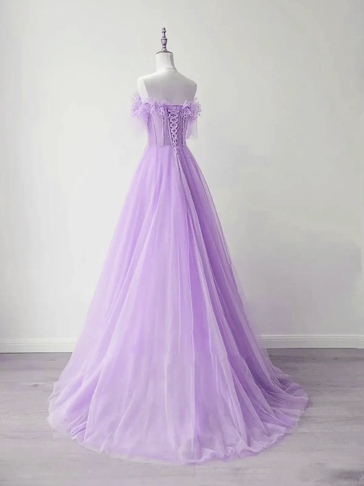 Light Purple A-line Sweetheart Tulle Formal Dress, Light Purple Long Prom Dress