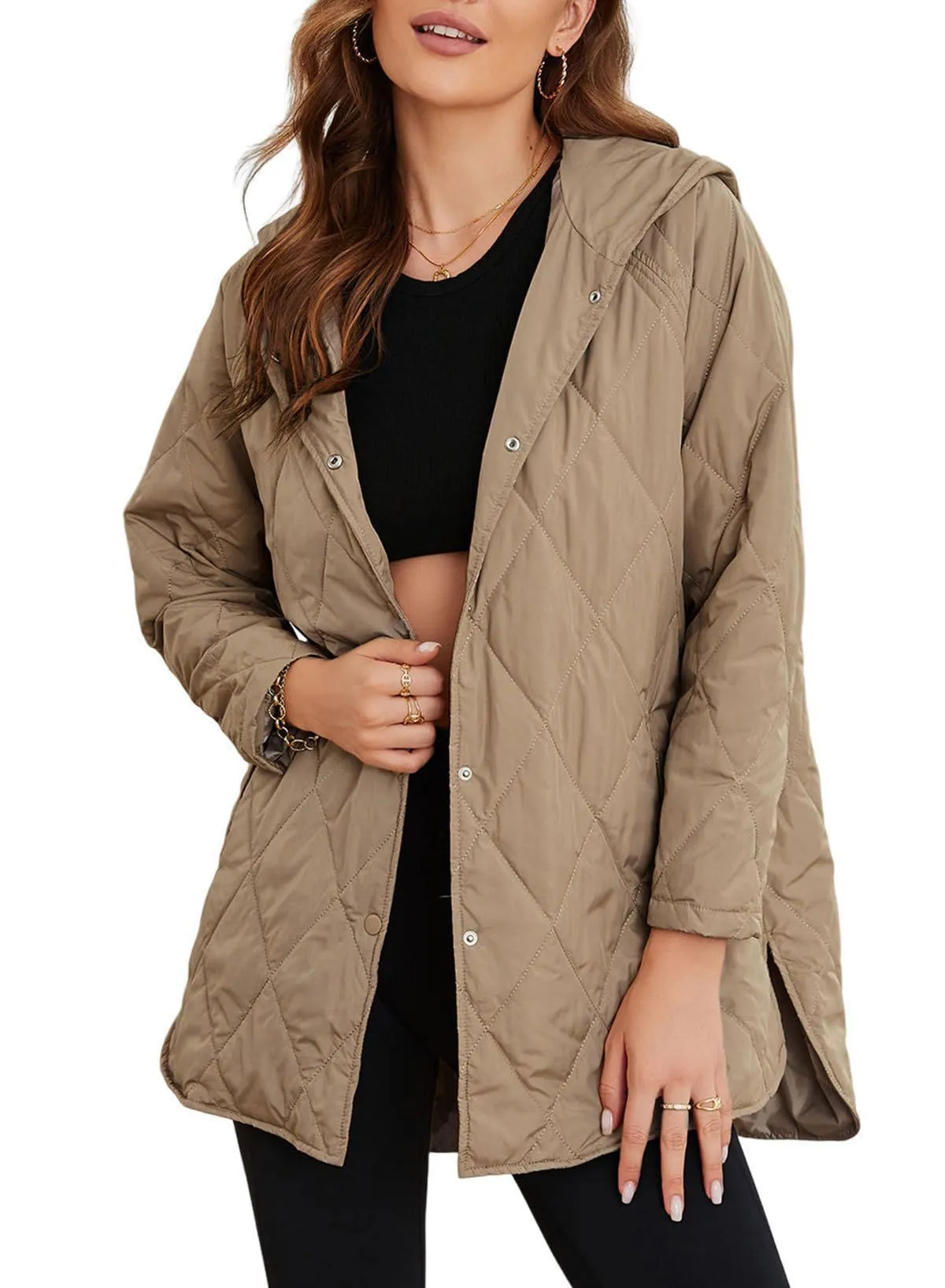 Lightweight women's jacket with quilted hood and hood