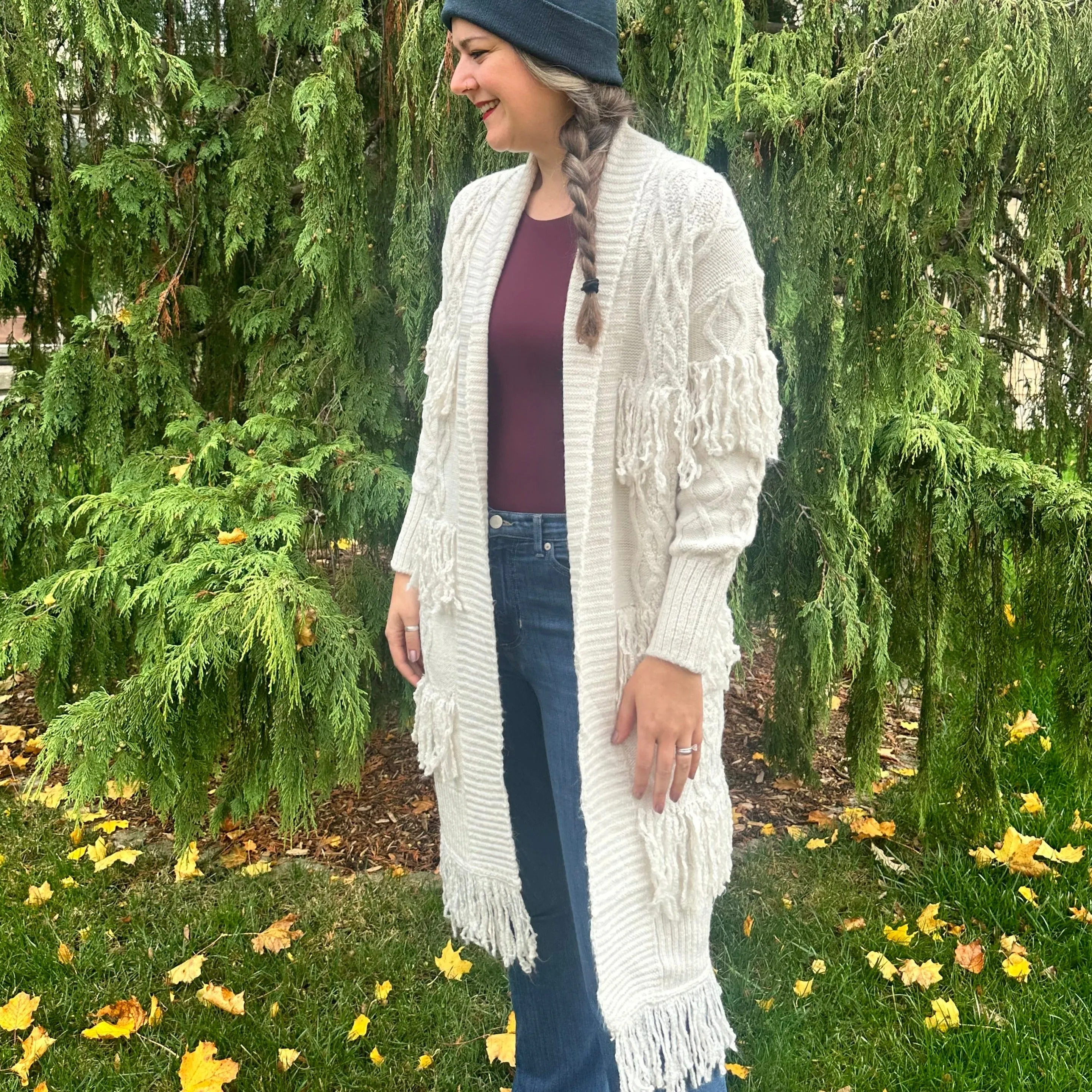 Lisa Fringe Long Cardigan | Putty