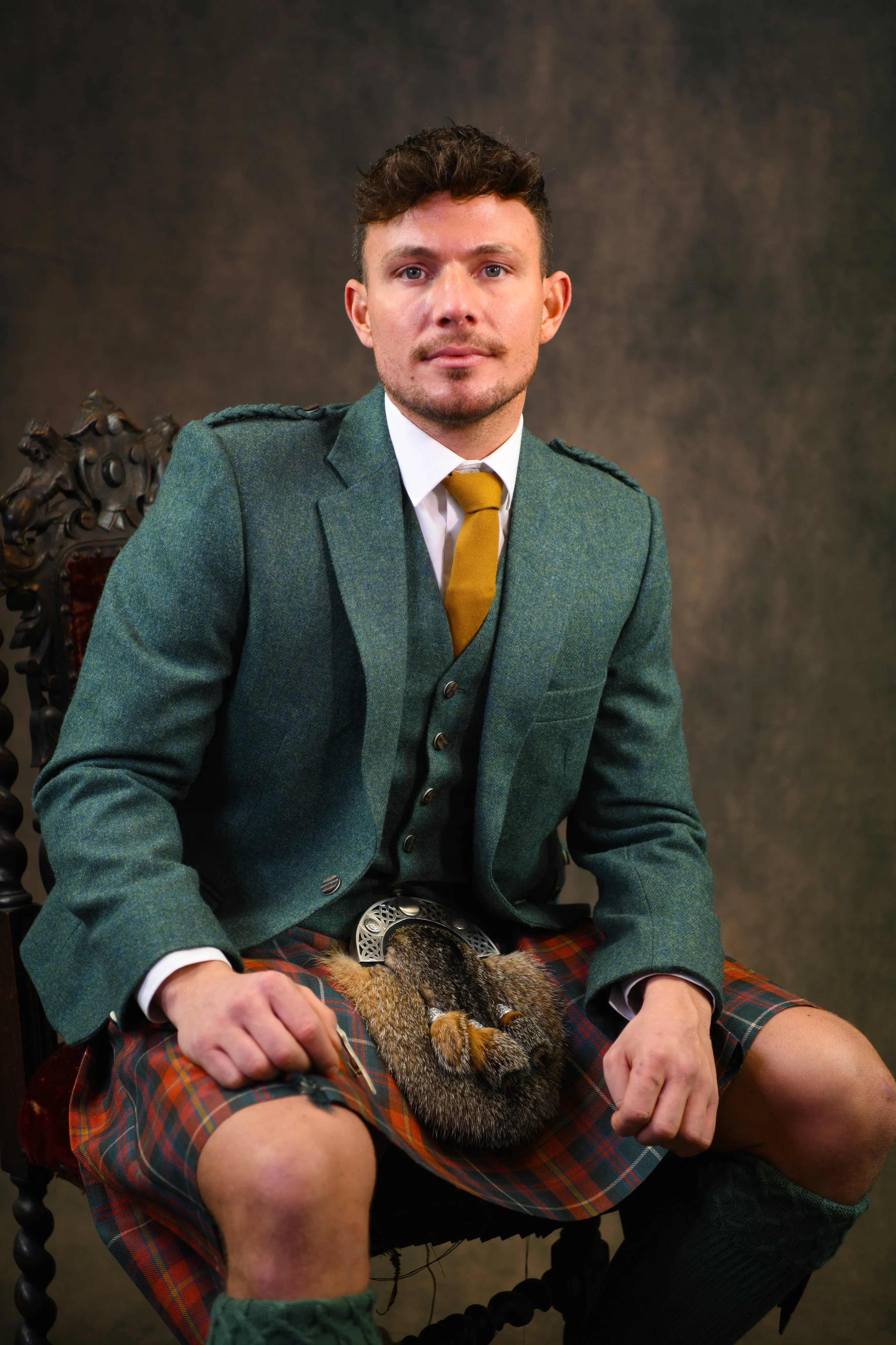 Lovat Green Tweed Crail Jacket & Vest - code 5E