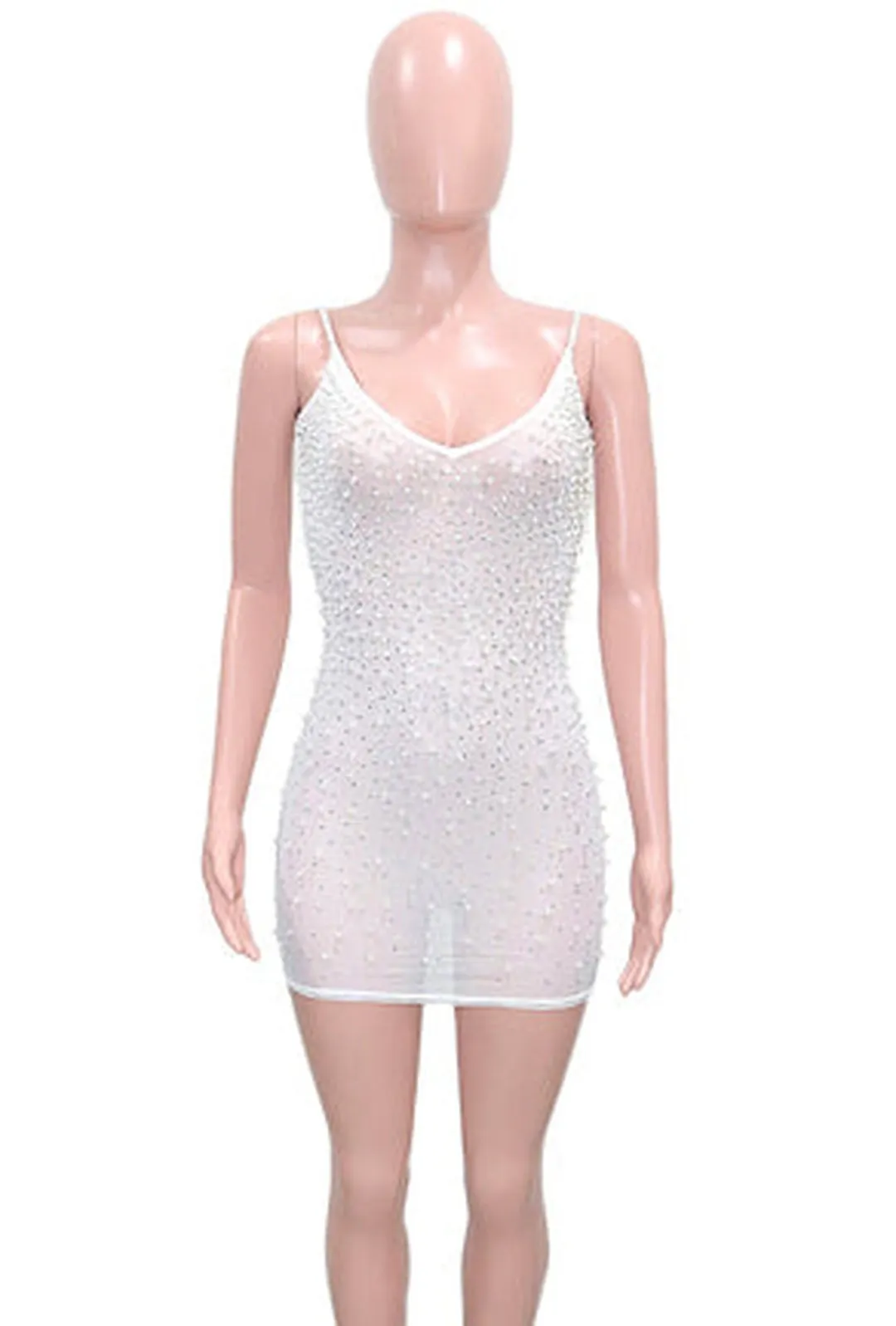 MATY - SHEER BEADED MINI KNIT DRESS