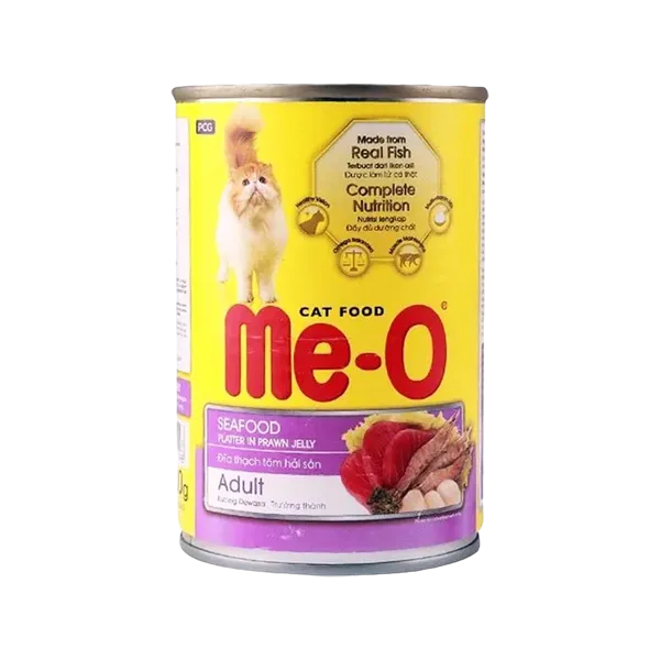 Me-o Cat Food Seafood Platter In Prawn Jelly 400g Tin