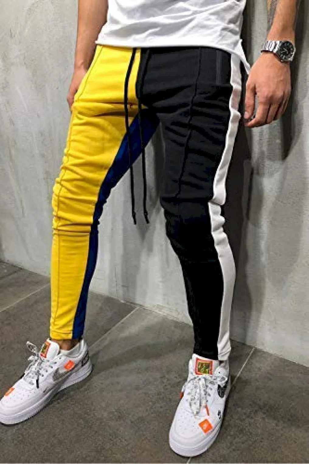 Men Embellished Blue/Black/Yellow Track Pants (Pack of 1)