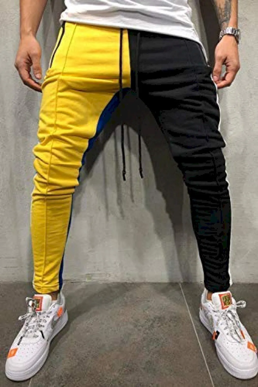 Men Embellished Blue/Black/Yellow Track Pants (Pack of 1)