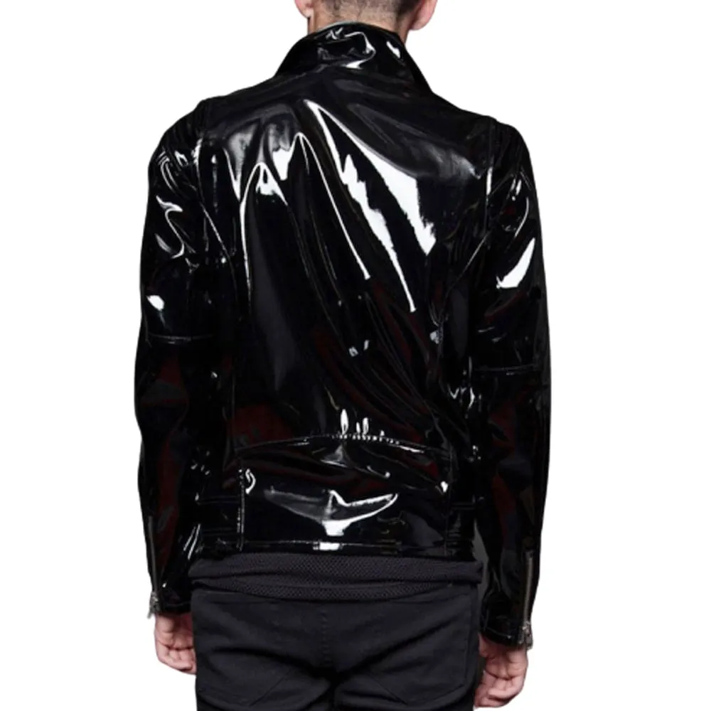 Men Goth Biker Vinyl Jacket