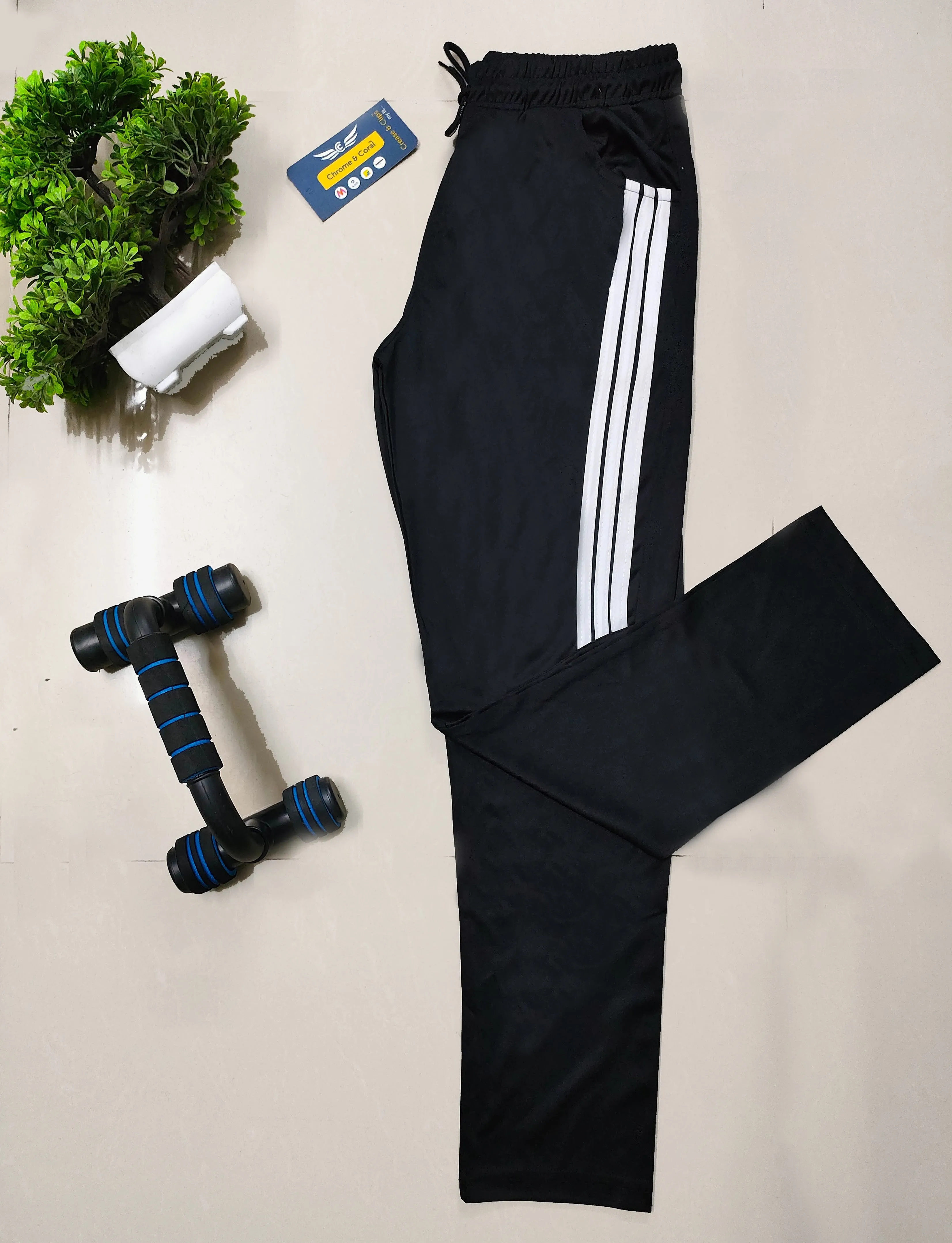 Men Striped Black Sports Track Pants (Pack of 1)