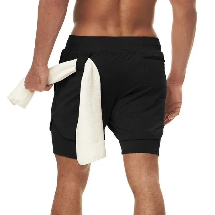 Men Workout Plus Size Shorts 5" Gym Quick Dry 2 in 1 Running Shorts with Phone Pockets