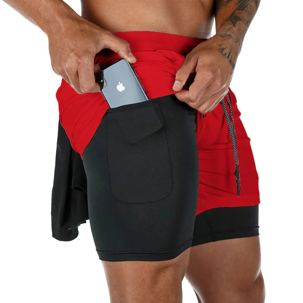 Men Workout Plus Size Shorts 5" Gym Quick Dry 2 in 1 Running Shorts with Phone Pockets