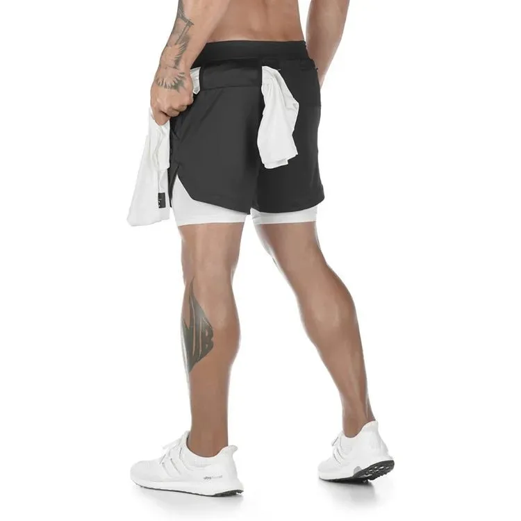 Men Workout Plus Size Shorts 5" Gym Quick Dry 2 in 1 Running Shorts with Phone Pockets