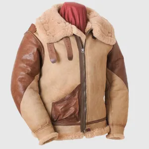 Men’s Aviator USAF Real Sheepskin Shearling Batch Leather Bomber Flying Pilot Leather Jacket