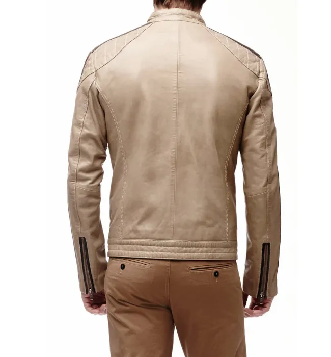 Men’s Biker Beige Color Leather Jacket