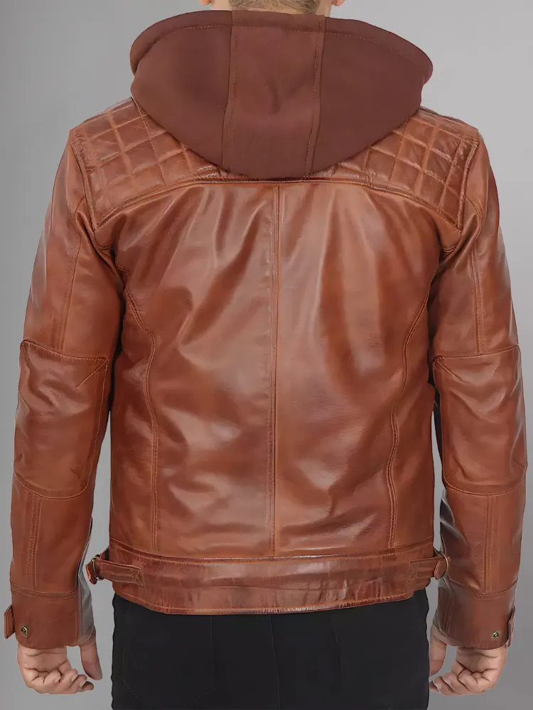 Mens Black and Maroon Quilted Cafe Racer Leather Jacket