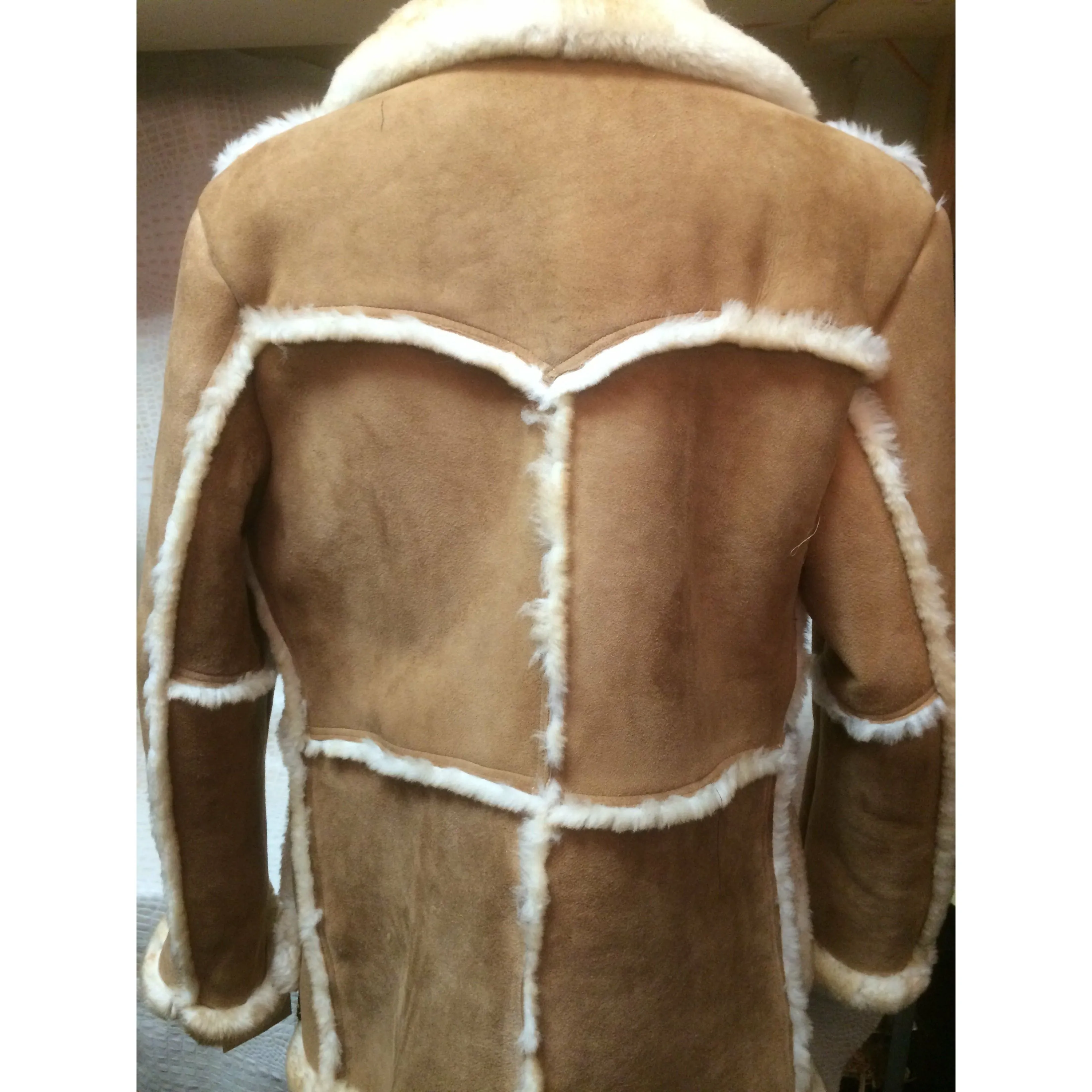 Mens Genuine Shearling Sheepskin Western Cowboy Rodeo Marlboro Jacket Coat