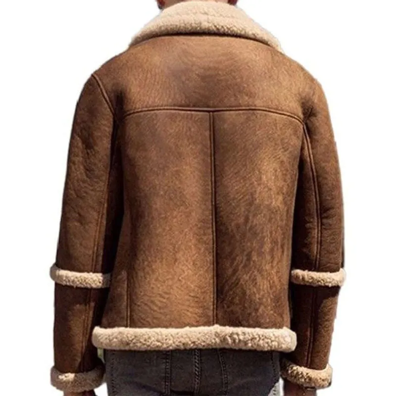 Mens Genuine Winter Vintage Sheepskin Leather Bomber Aviator Jacket