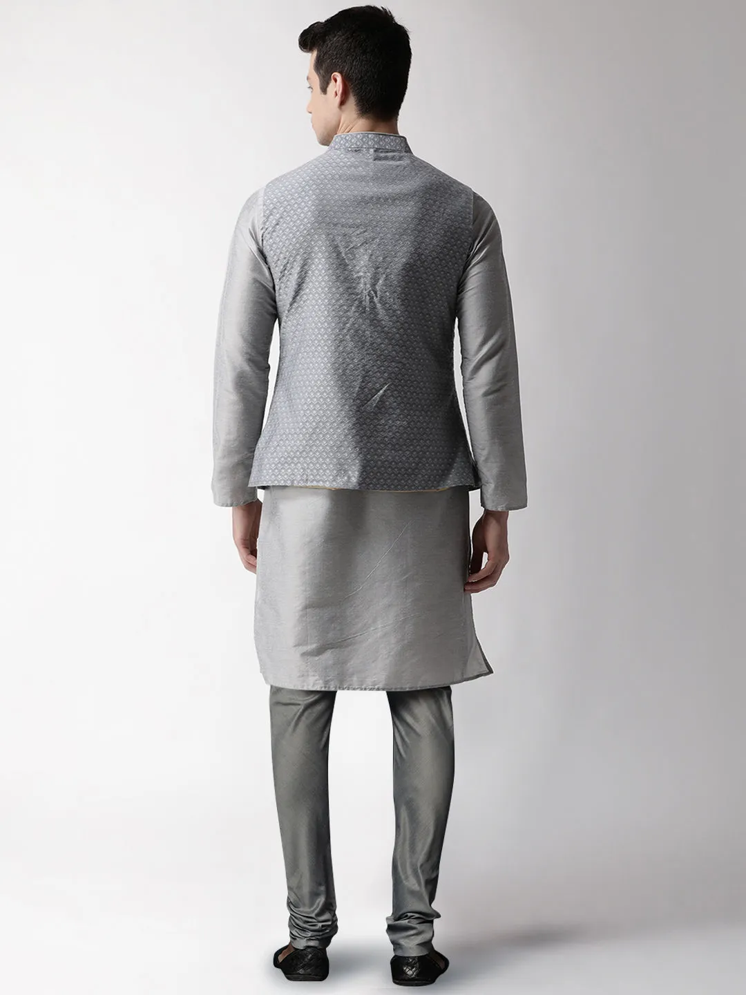 Men's Grey Kurta Jacket Churidar Set