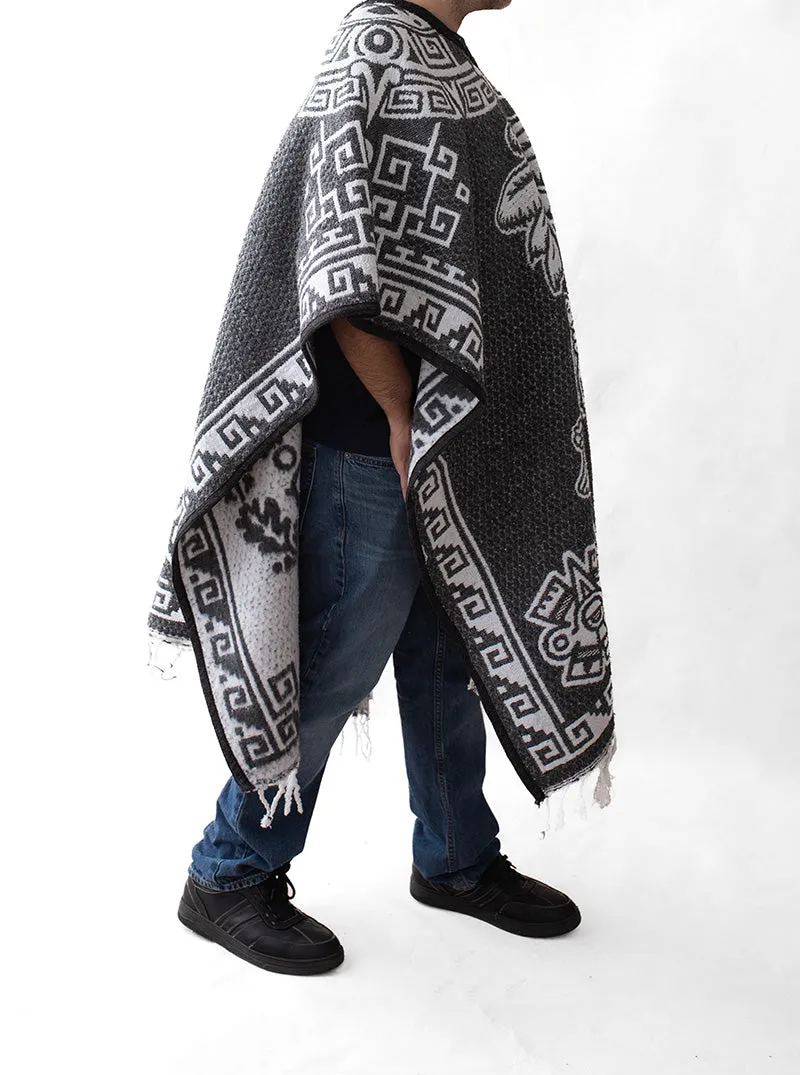 Men's Poncho in Mexican Style - Escudo Nacional - BLACK