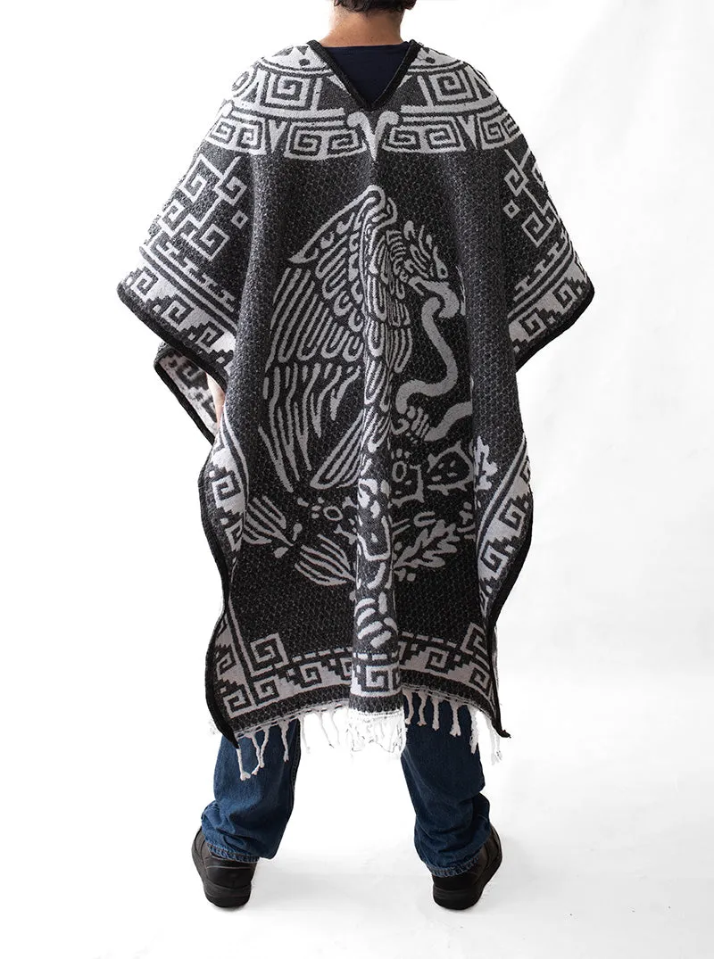 Men's Poncho in Mexican Style - Escudo Nacional - BLACK