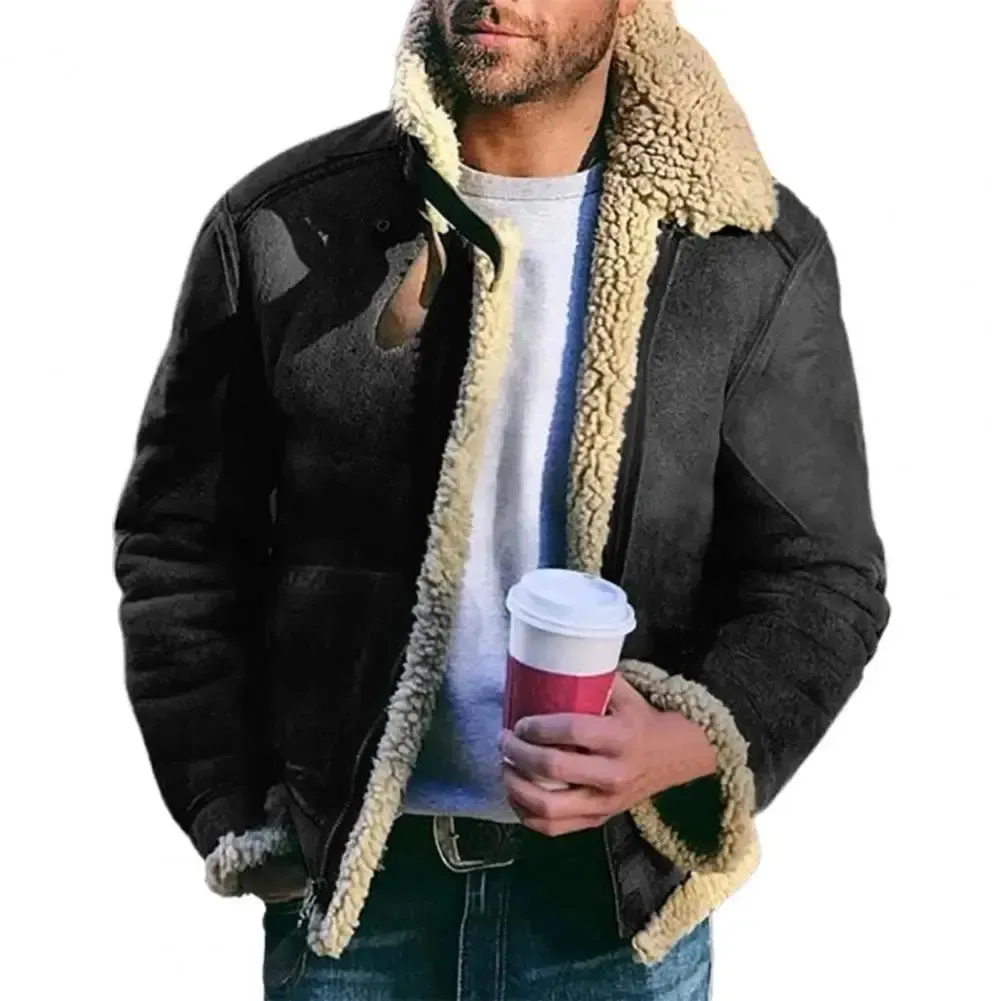 Men's Winter Sherpa Fleece Bomber Jacket – Casual Vintage Moto Coat