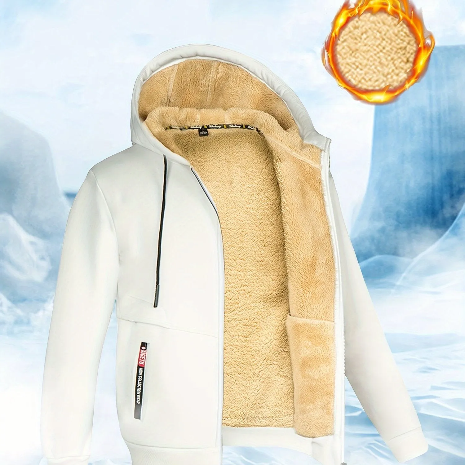 Men's Winter Sherpa Hooded Jacket Thick Warm Zip Up Hooded Jacket For Autumn Winter