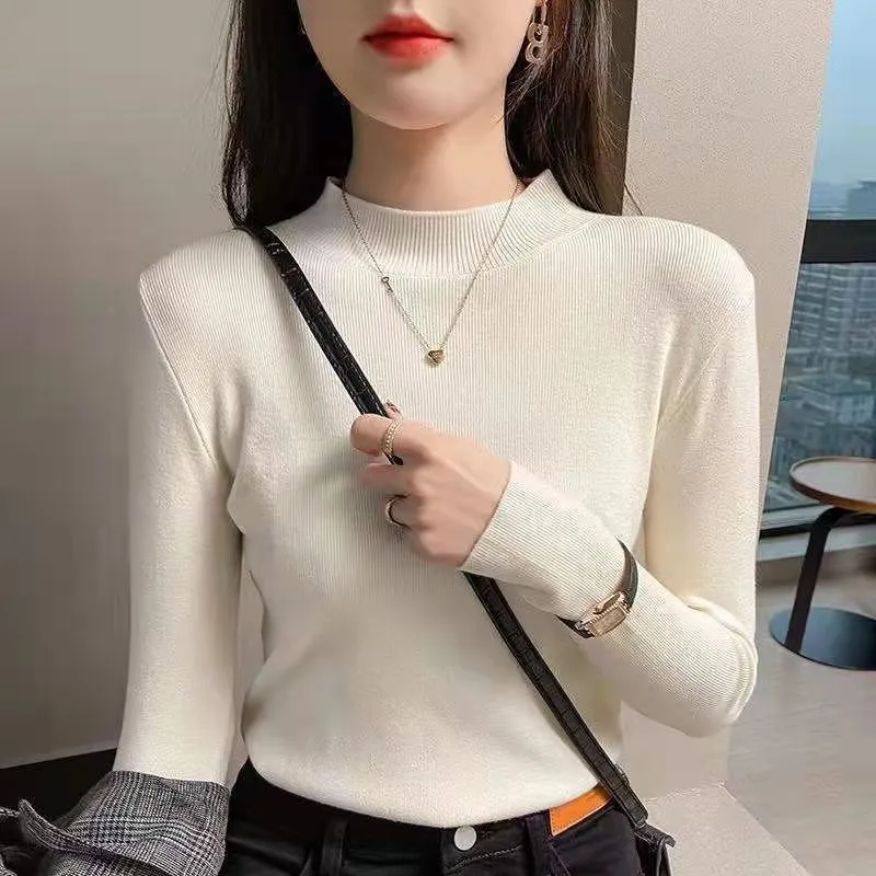 METAVERSMALL Autumn and winter explosion slim and thin foreign semi-turtleneck bottoming sweater 2023 Internet celebrity fashion temperament with knitted sweater