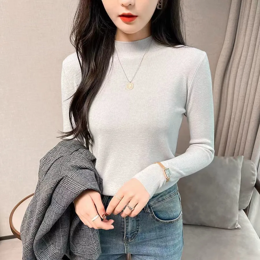 METAVERSMALL Autumn and winter explosion slim and thin foreign semi-turtleneck bottoming sweater 2023 Internet celebrity fashion temperament with knitted sweater