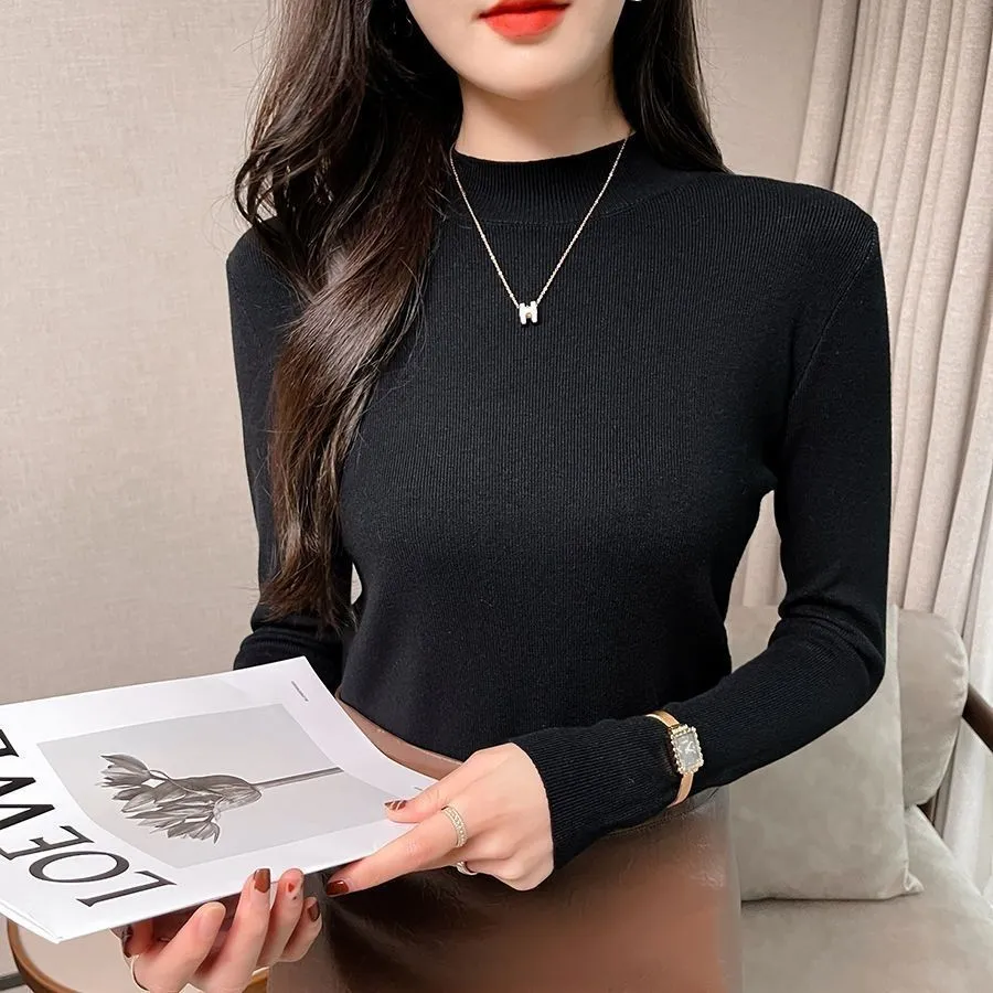 METAVERSMALL Autumn and winter explosion slim and thin foreign semi-turtleneck bottoming sweater 2023 Internet celebrity fashion temperament with knitted sweater