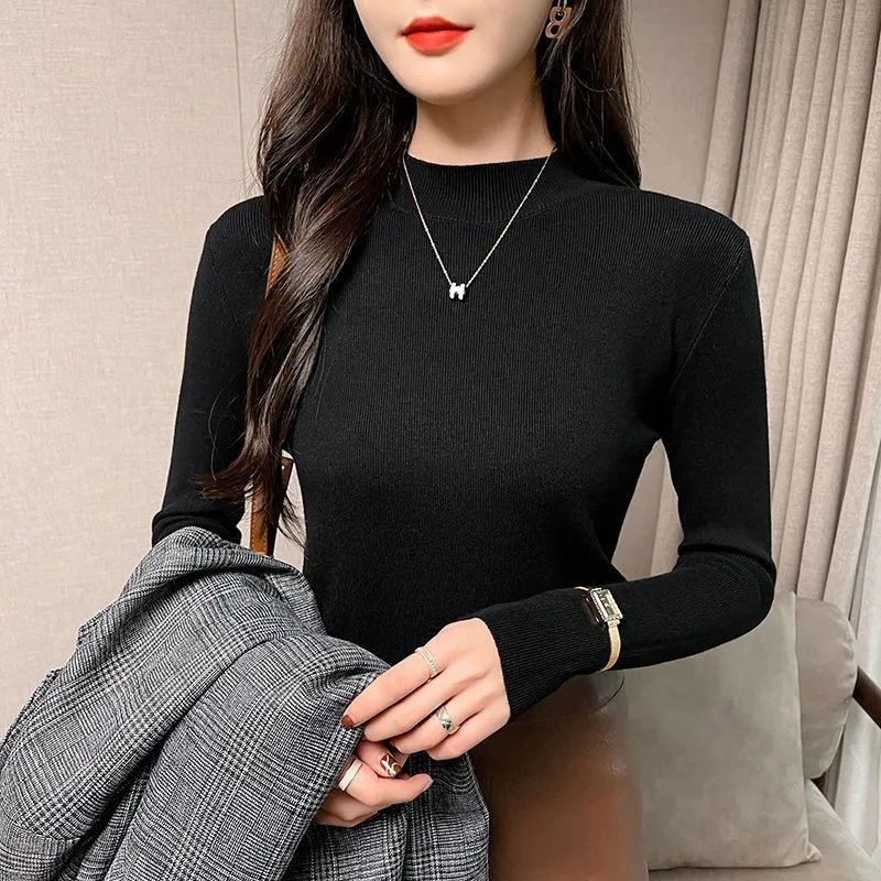 METAVERSMALL Autumn and winter explosion slim and thin foreign semi-turtleneck bottoming sweater 2023 Internet celebrity fashion temperament with knitted sweater