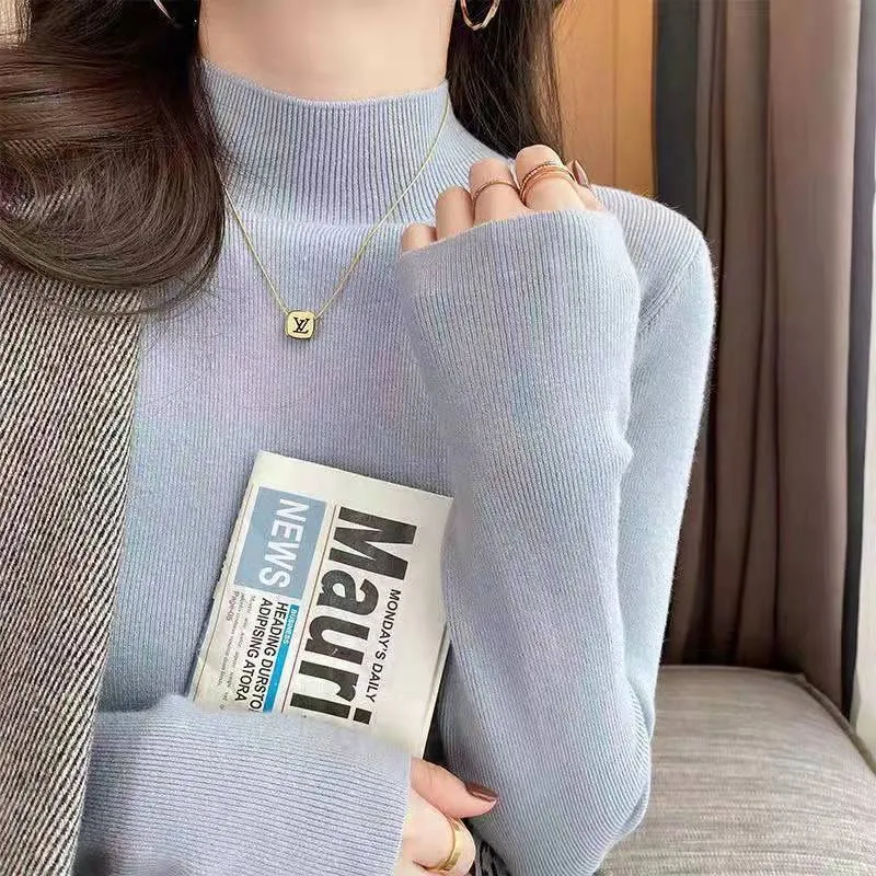 METAVERSMALL Autumn and winter explosion slim and thin foreign semi-turtleneck bottoming sweater 2023 Internet celebrity fashion temperament with knitted sweater