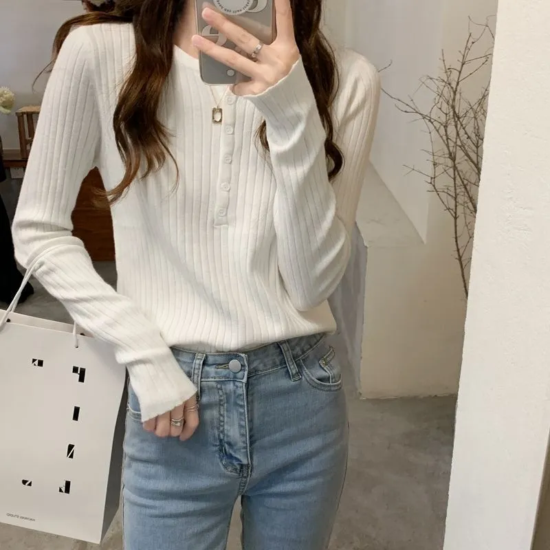 METAVERSMALL Autumn and winter Korean semi-open neck slim-fitting bottomed knitted sweater 2023 foreign style design sense thin pullover sweater women