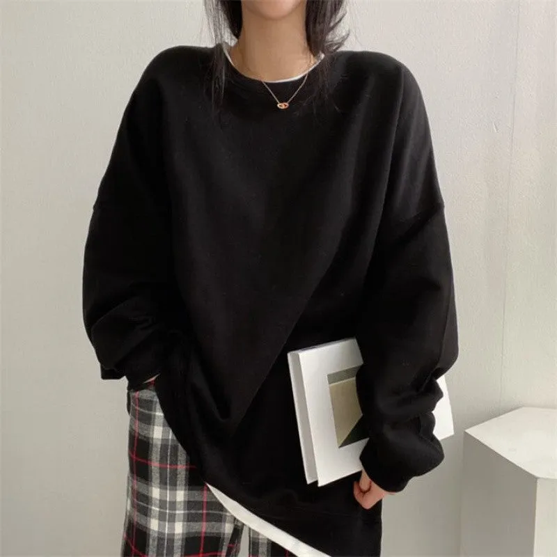 METAVERSMALL Cotton, sweater women's fake two pieces, spring and autumn new loose design sense, large size niche long-sleeved split top women's clothing