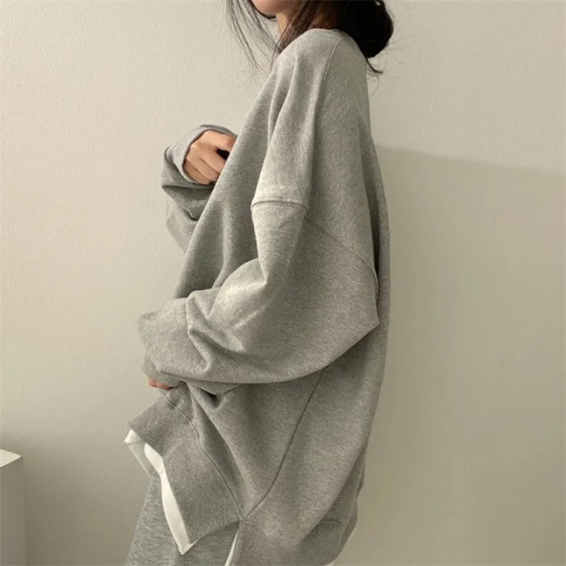 METAVERSMALL Cotton, sweater women's fake two pieces, spring and autumn new loose design sense, large size niche long-sleeved split top women's clothing