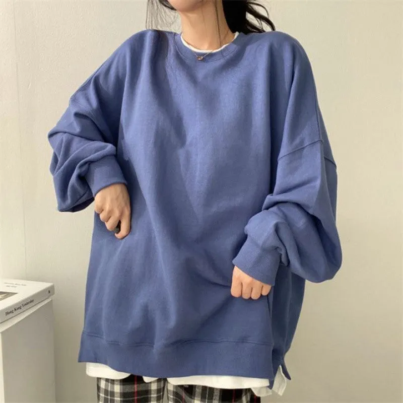 METAVERSMALL Cotton, sweater women's fake two pieces, spring and autumn new loose design sense, large size niche long-sleeved split top women's clothing