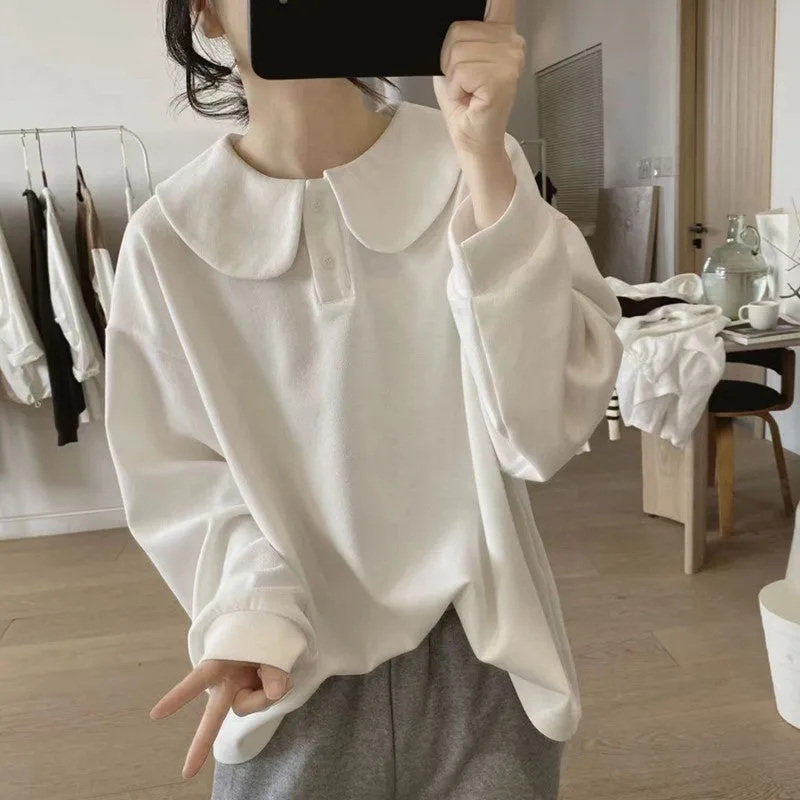 METAVERSMALL Doll collar sweater women's New spring and autumn new loose and thin trend campus wind cotton age-reducing top outer wear