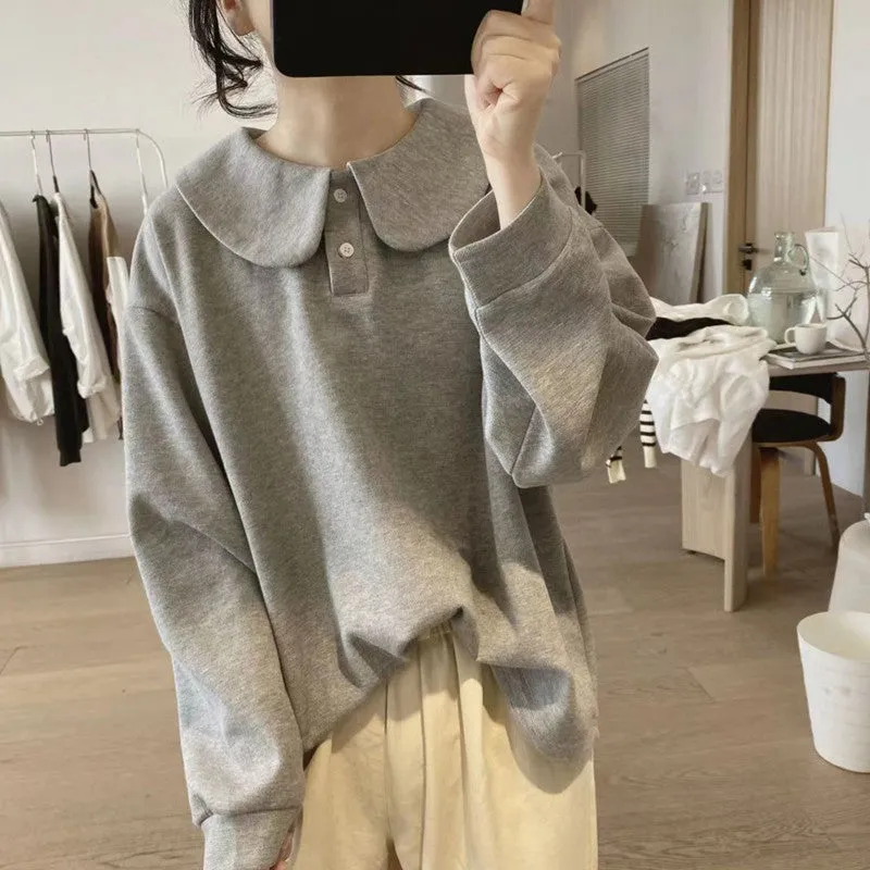 METAVERSMALL Doll collar sweater women's New spring and autumn new loose and thin trend campus wind cotton age-reducing top outer wear