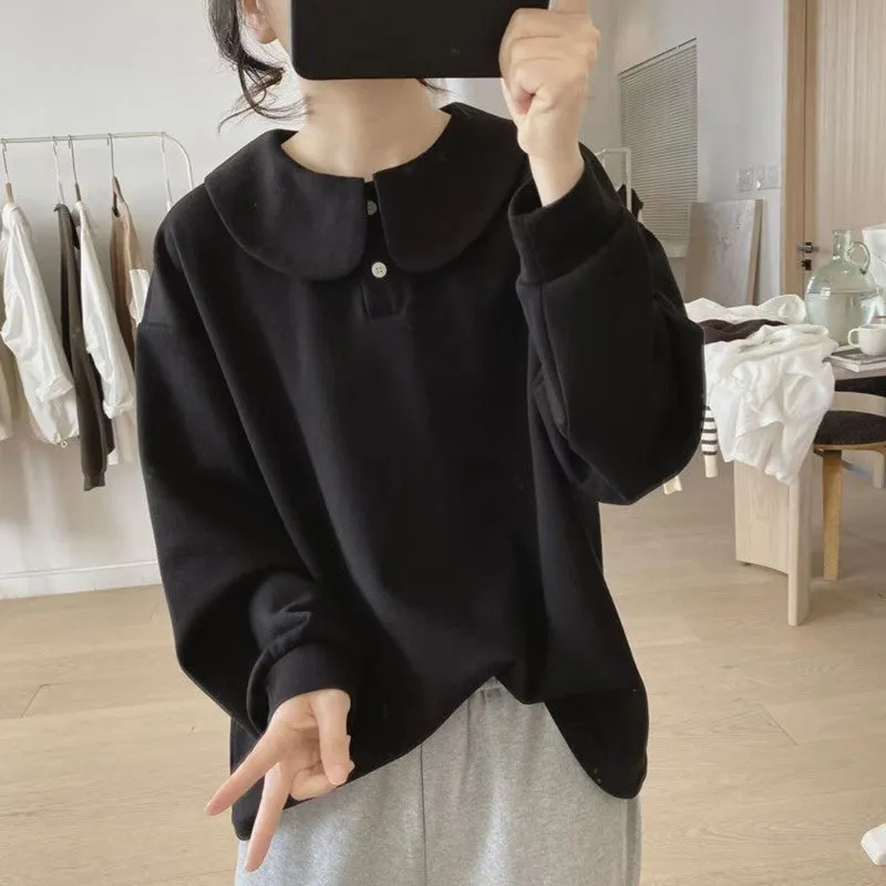 METAVERSMALL Doll collar sweater women's New spring and autumn new loose and thin trend campus wind cotton age-reducing top outer wear