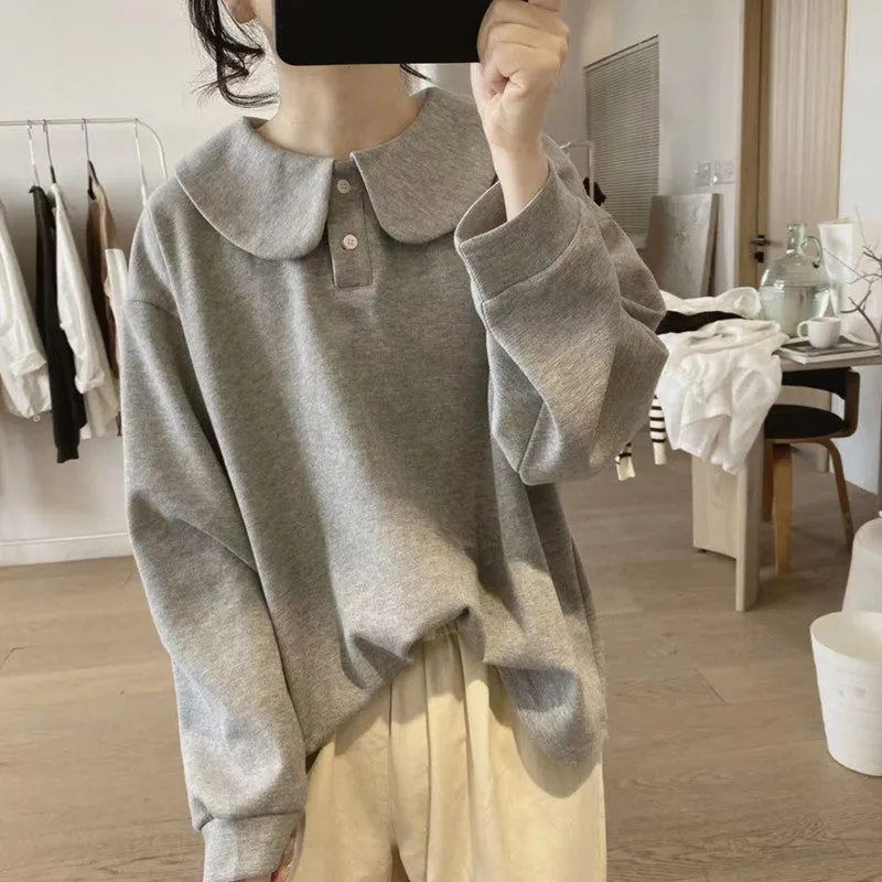 METAVERSMALL Doll collar sweater women's New spring and autumn new loose and thin trend campus wind cotton age-reducing top outer wear