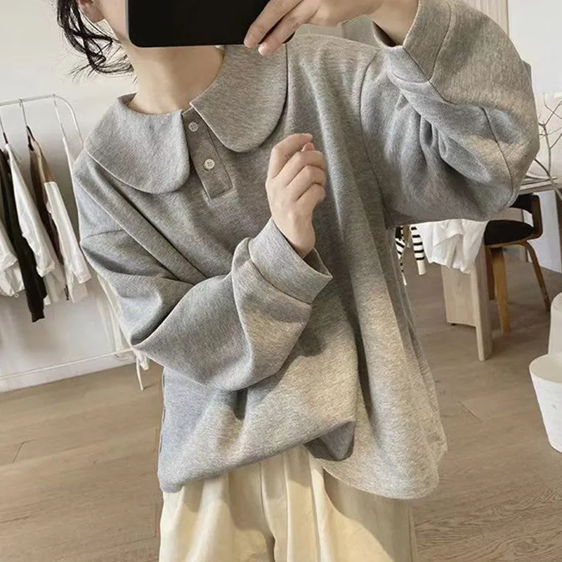 METAVERSMALL Doll collar sweater women's New spring and autumn new loose and thin trend campus wind cotton age-reducing top outer wear