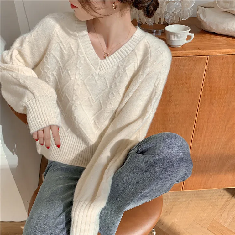 METAVERSMALL ins style short top jacket knitted sweater 2023 autumn and winter students early winter V-neck loose bottom outer top