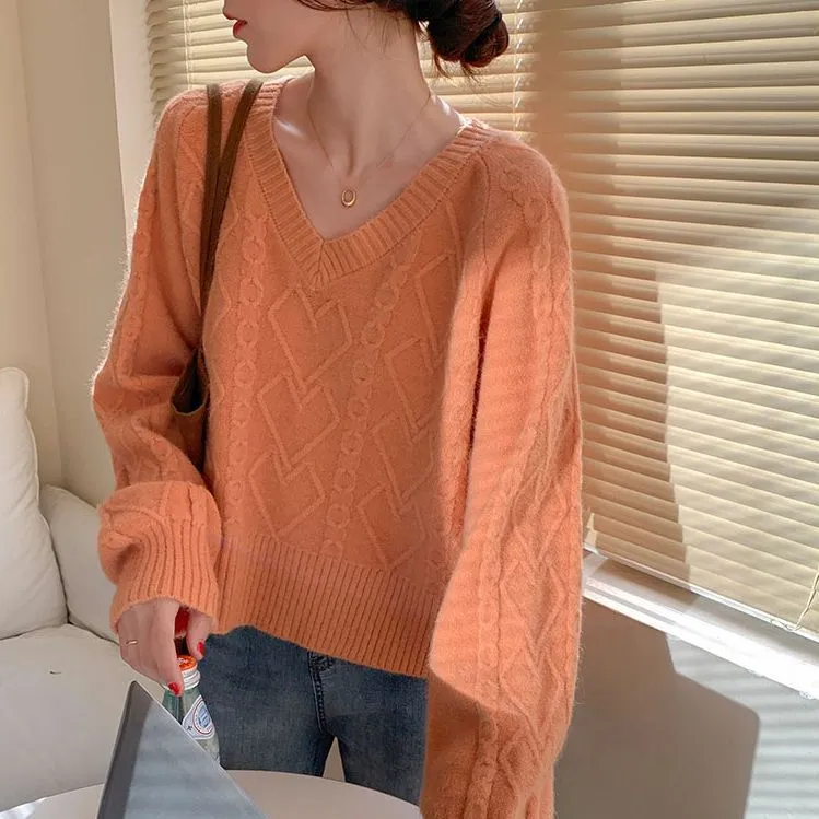 METAVERSMALL ins style short top jacket knitted sweater 2023 autumn and winter students early winter V-neck loose bottom outer top