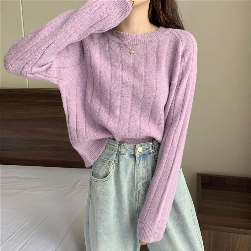 METAVERSMALL Korean version of niche threaded soft waxy versatile knitted sweater 2023 autumn and winter students lazy round neck outer wear inner sweater women