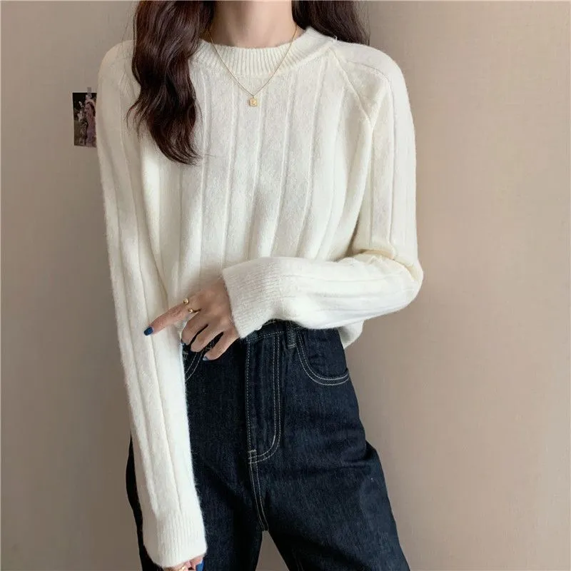 METAVERSMALL Korean version of niche threaded soft waxy versatile knitted sweater 2023 autumn and winter students lazy round neck outer wear inner sweater women